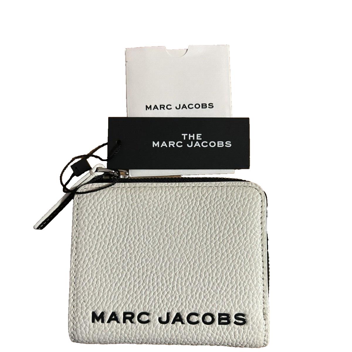 Marc Jacobs Pebbled Leather Compact Bifold Wallet Colorblock Ivory/black