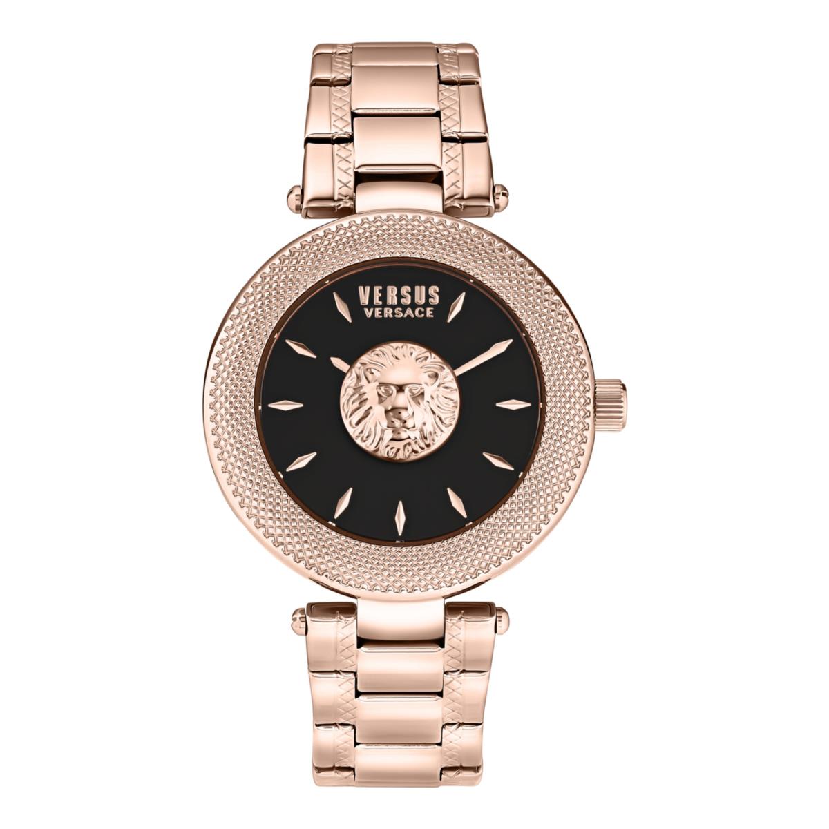 Versus Versace Womens Brick Lane Lion 40mm Bracelet Fashion Watch - Dial: Black, Band: Gold