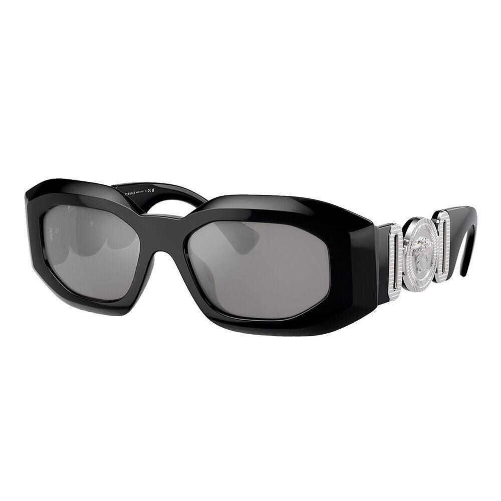 Versace VE 4425U 54226G Black Plastic Irregular Sunglasses Silver Mirror Lens