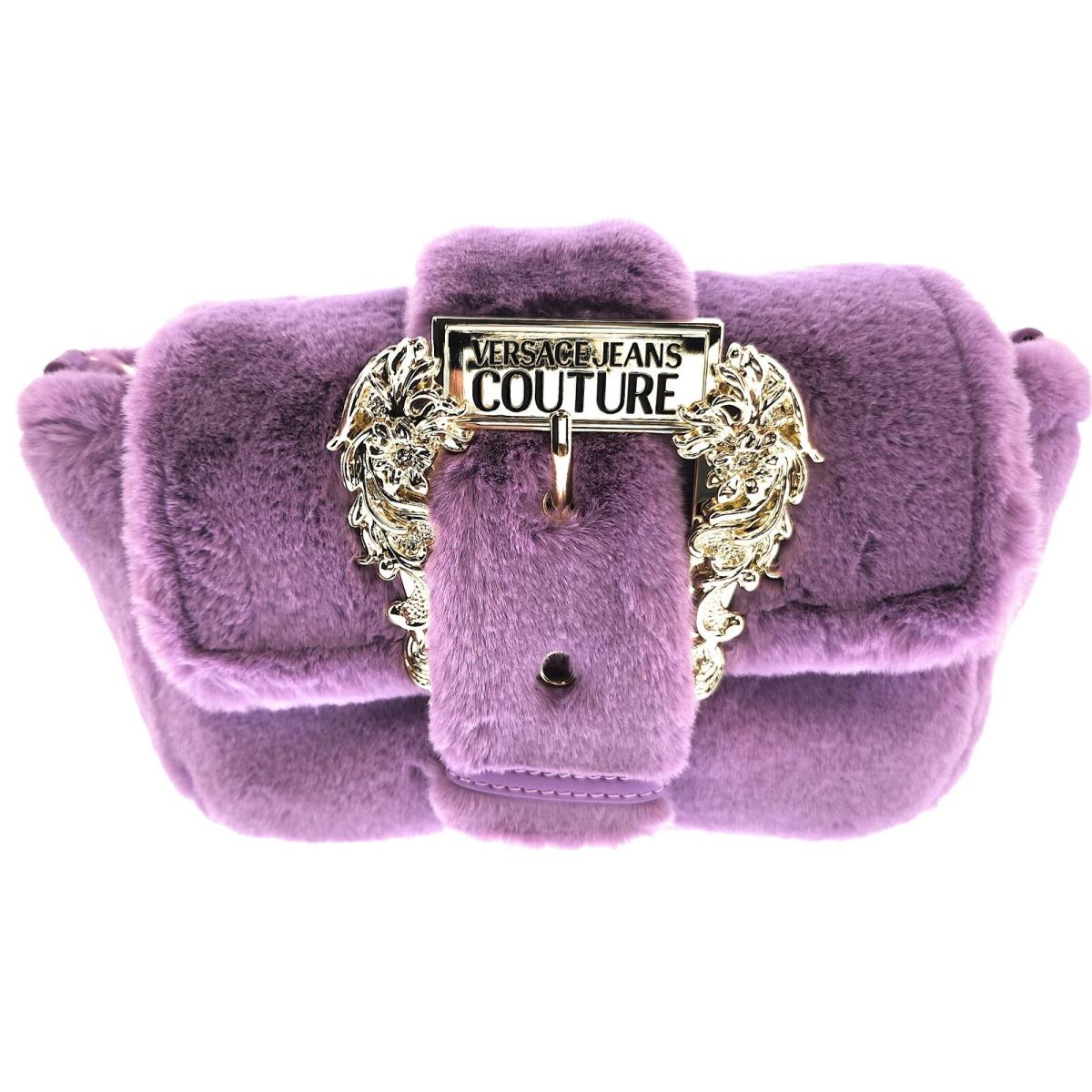 Versace Jeans Couture Lilac Fur Baroque Buckle Crossbody Bag