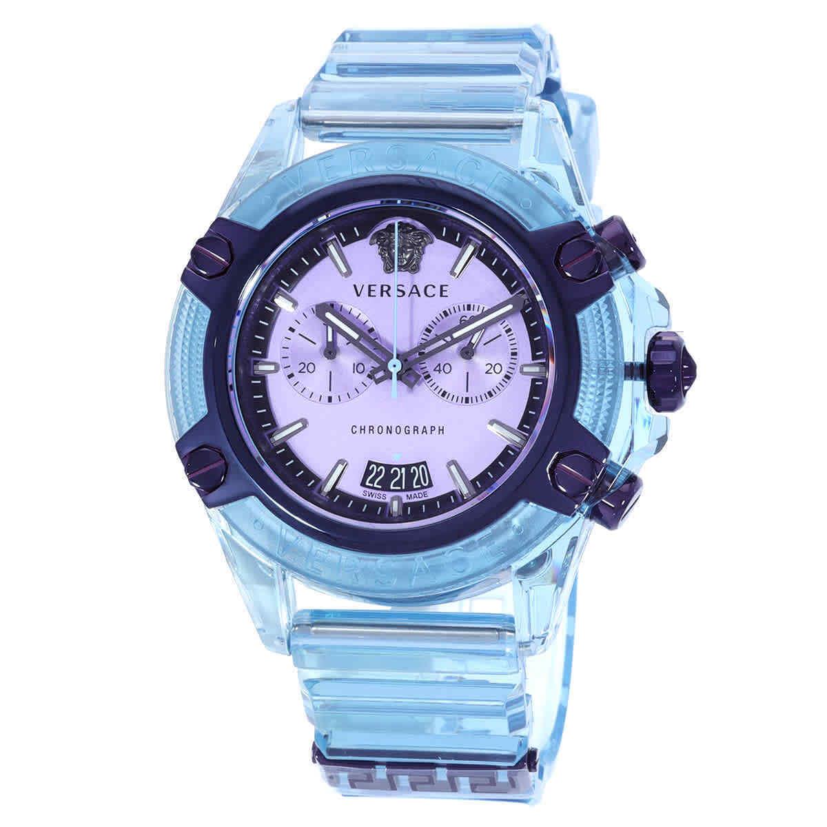 Versace Icon Active Chronograph Quartz Purple Dial Men`s Watch VEZ701523 - Dial: Purple, Band: Blue, Bezel: Blue