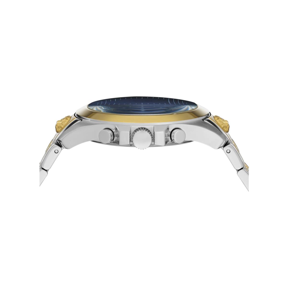 Versus Versace Mens Two Tone 44mm Bracelet Fashion Watch - Dial: Blue, Band: Silver, Bezel: Gold