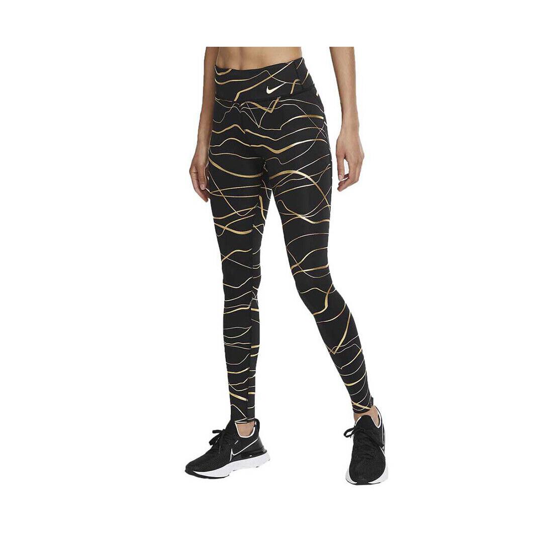 Nike Shine Fast Tight Womens Active Pants Size XS Color: Black/gold