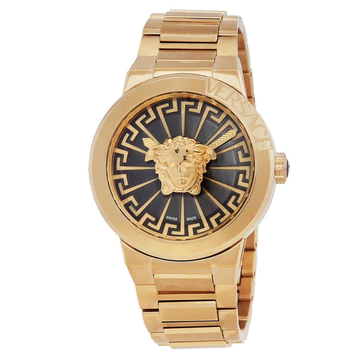 Versace Medusa Infinite Quartz Black Dial Ladies Watch VE3F00522 - Dial: Black, Band: Gold-tone, Bezel: Gold-tone