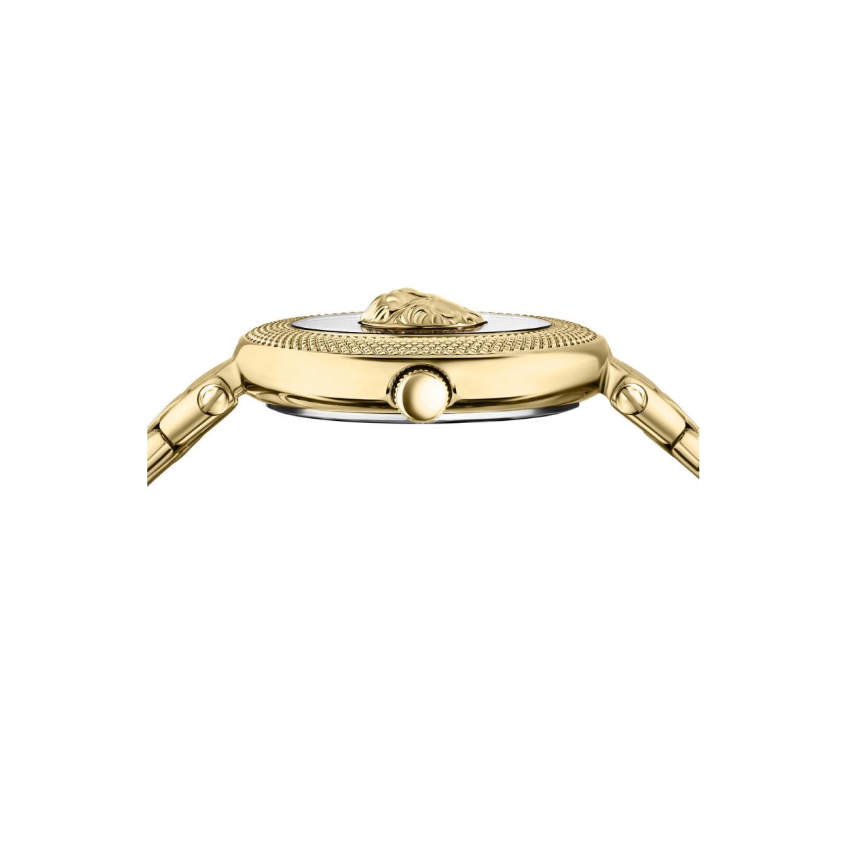 Versus Versace Womens Brick Lane Gold 36mm Bracelet Fashion Watch - Dial: Silver, Band: Gold