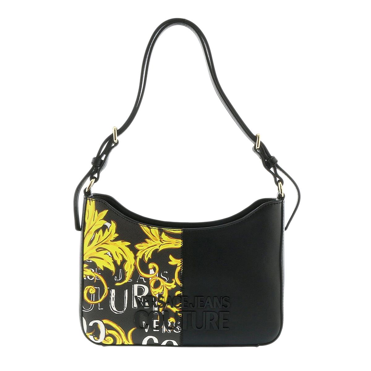 Versace Jeans Couture Black Gold Baroque Printed Classic Hobo Shoulder Bag