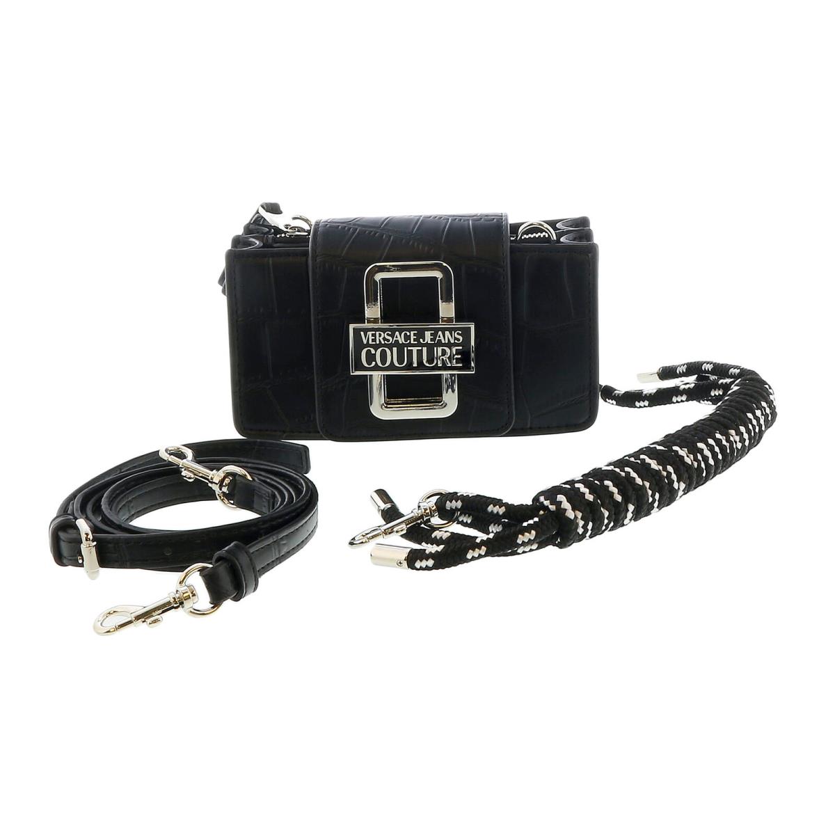 Versace Jeans Couture Black Rope Handle Embossed Mini Shoulder Bag