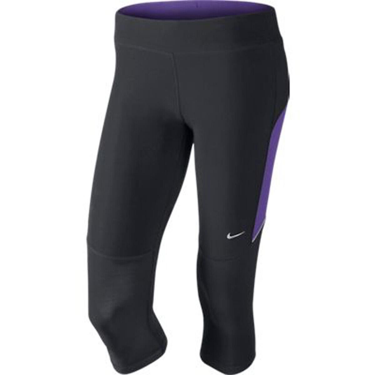 Nike S Women s Stay Warm Run/yoga/gym Capris-black/purple 519841-034