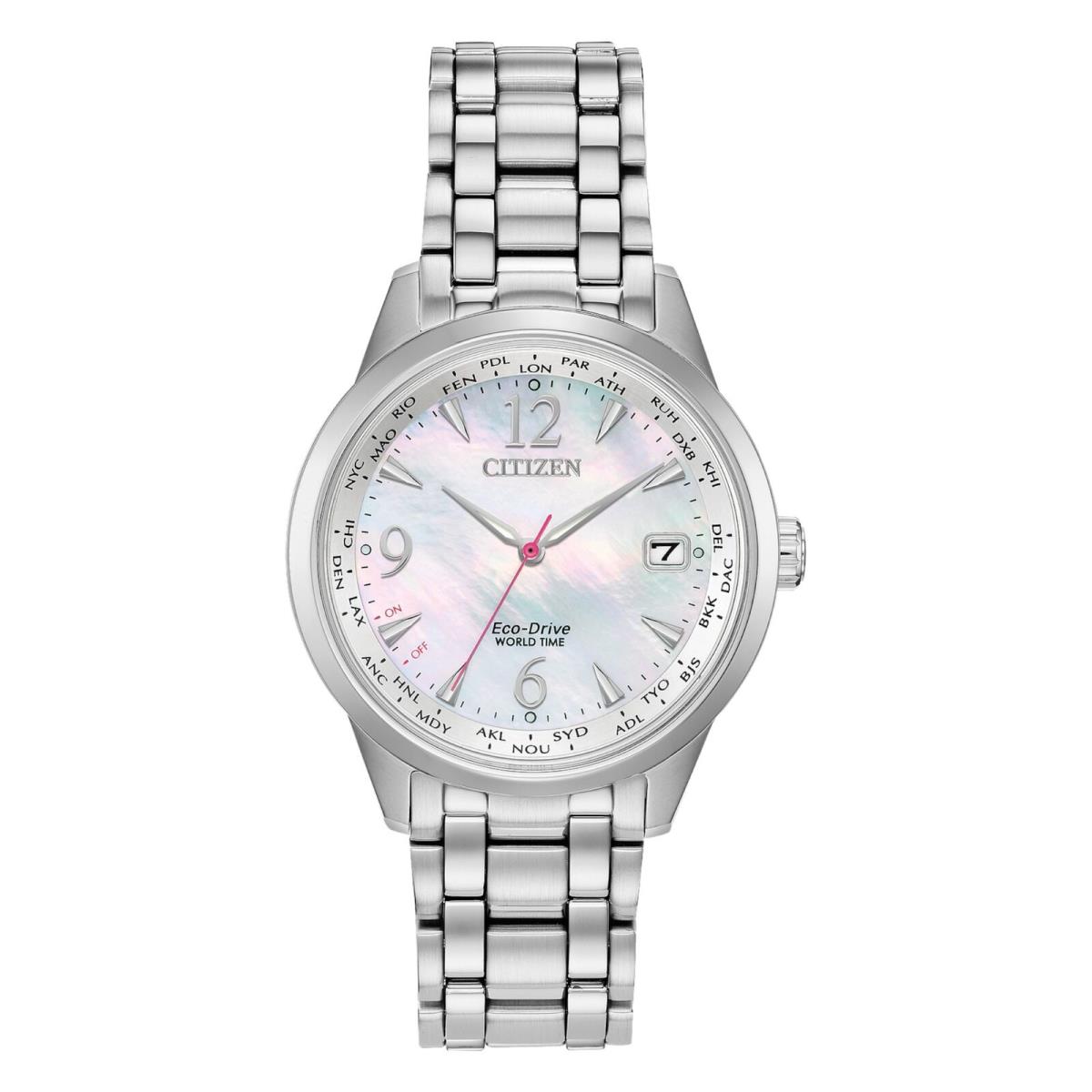 Citizen World Time FC8000-55D Ladies Calendar Silver Tone 36mm Watch 375