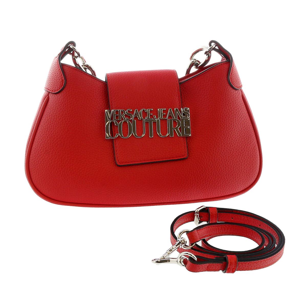 Versace Jeans Couture High Risk Red Half Moon Signature Closure Hobo Bag