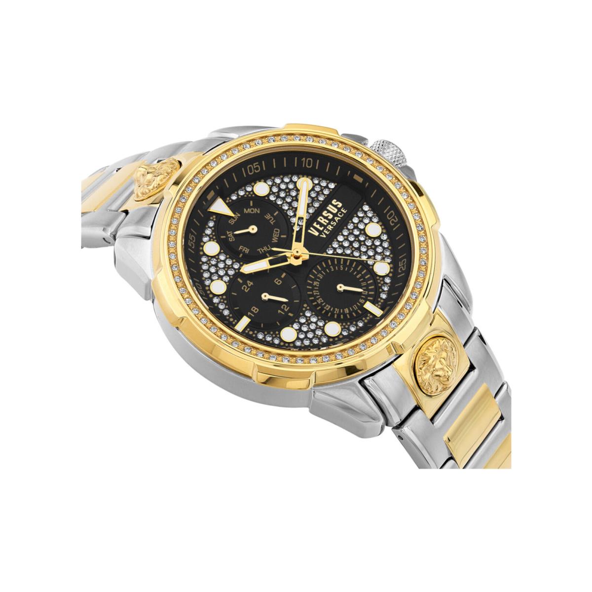 Versus Versace Mens Two Tone 46mm Bracelet Fashion Watch - Dial: Black, Band: Silver, Bezel: Black