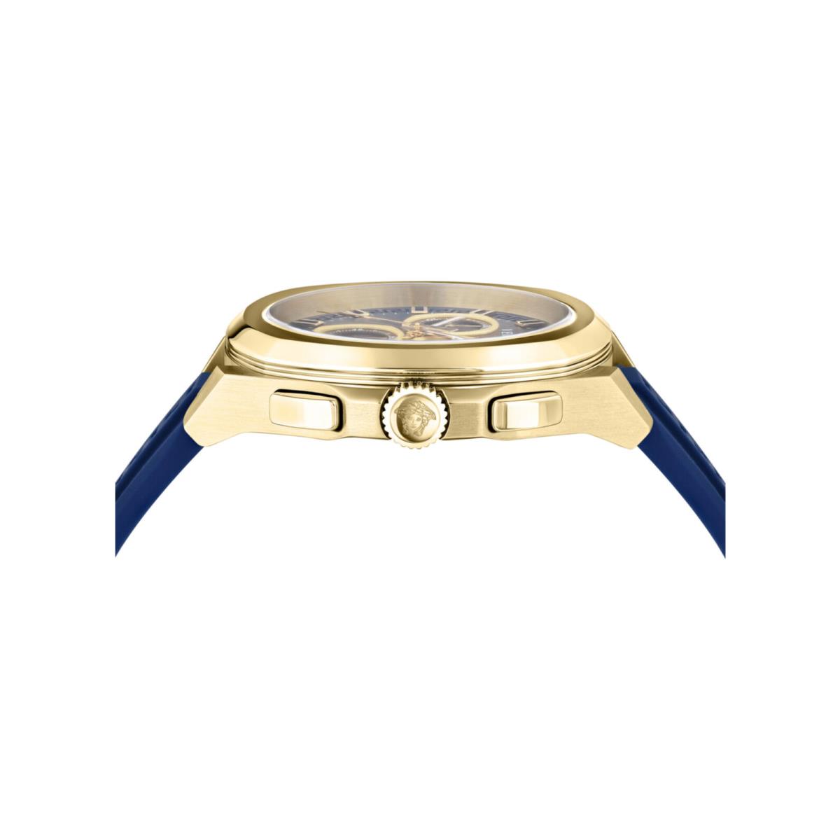 Versace Mens Versace Geo Chrono Gold 43mm Strap Fashion Watch - Dial: Blue, Band: Blue, Bezel: Gold