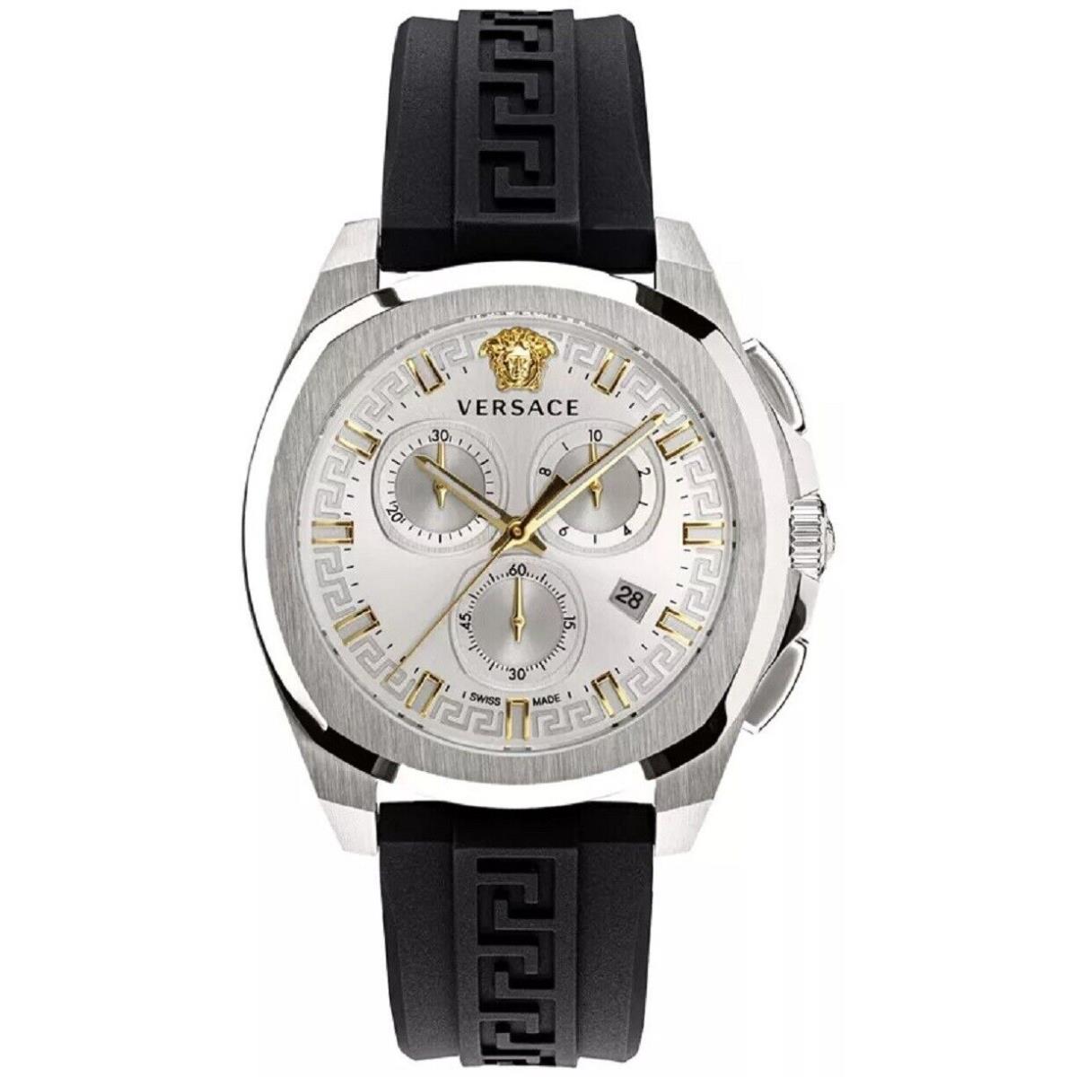 Versace VE7CA0123 Men`s Geo Chrono 43MM Black Strap Watch - Black