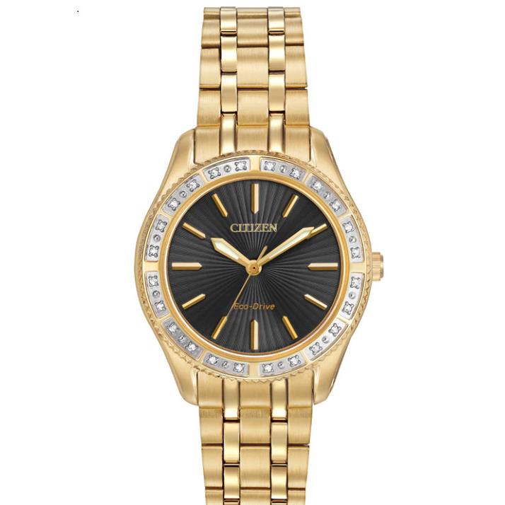 Citizen EM0242-51E Carina Black Dial Gold Tone Stainless Steel Women`s Watch