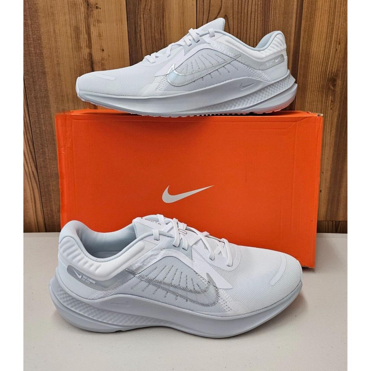 Nike Quest 5 White Metallic Silver Women`s Running Shoes Size 10 - Silver