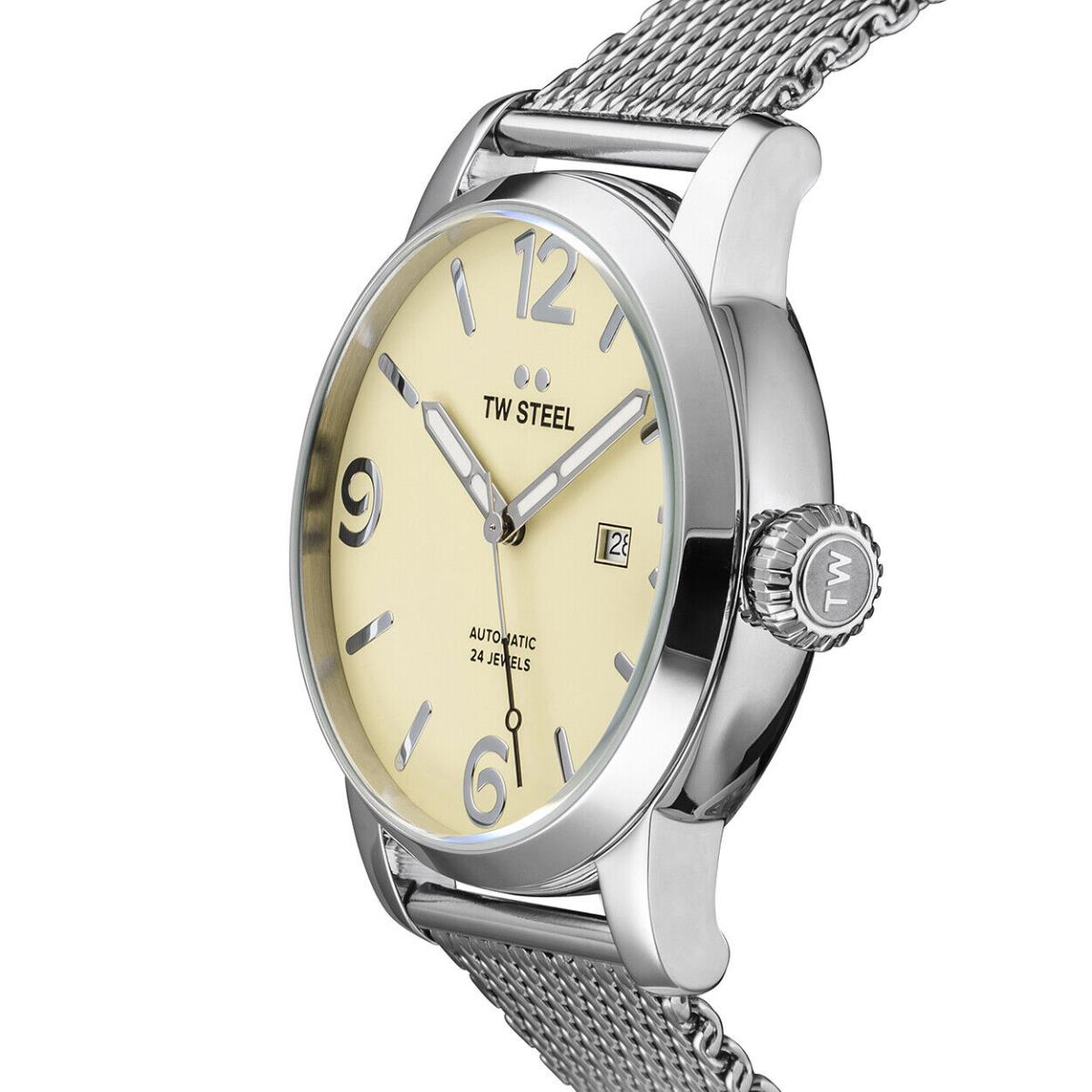 TW Steel Men`s Maverick 48mm Automatic Watch MB6 - Dial: Beige, Band: Silver Tone, Other Dial: Beige