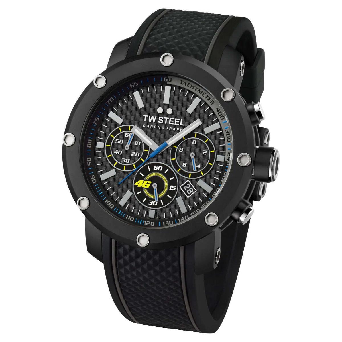 TW Steel VR46 Tech Chrono Black Pvd Silicon Strap Date Quartz Mens Watch TW937