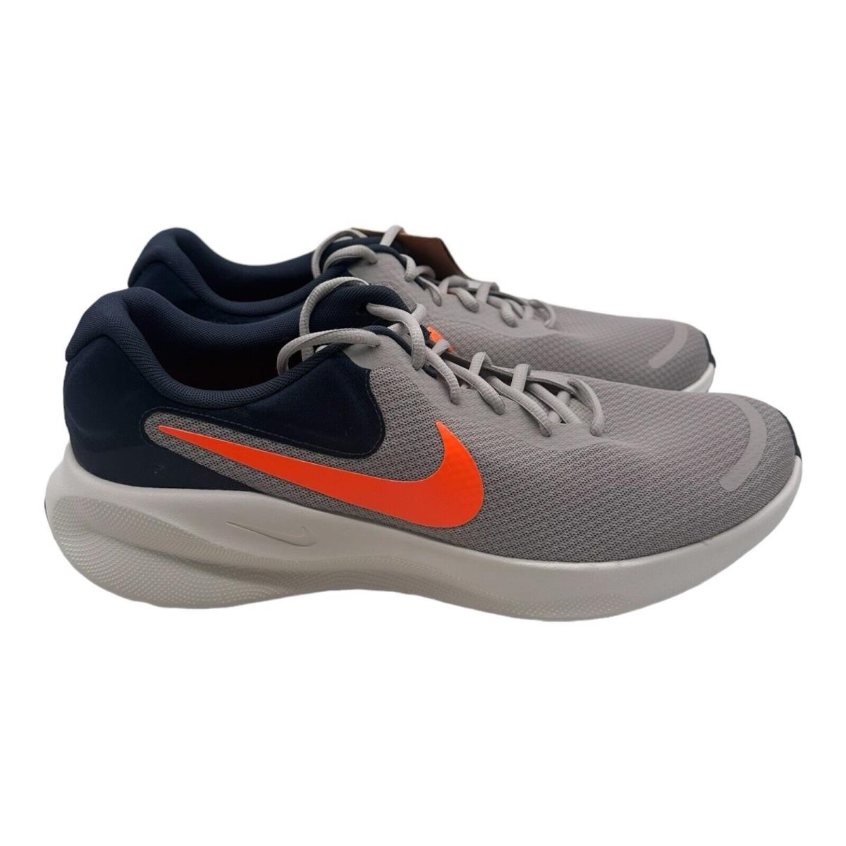 Nike Revolution 7 Shoes Men`s Size 13 Light Iron Ore Total Orange - FB2207-009 - Gray