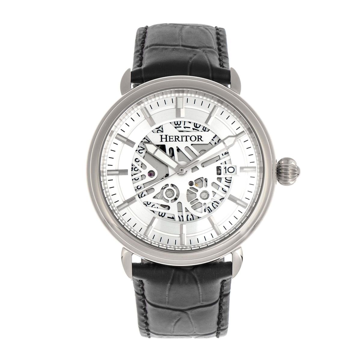 Heritor Automatic Mattias Leather-band Watch w/ Date Silver One : HERHR8401