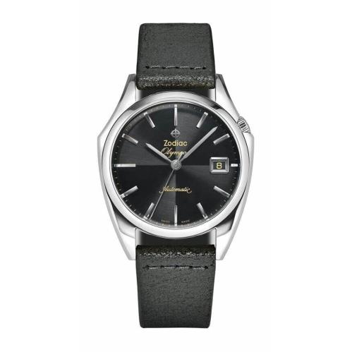 Zodiac Olympos Dress Automatic Black Dial Black Leather Strap Watch ZO9700