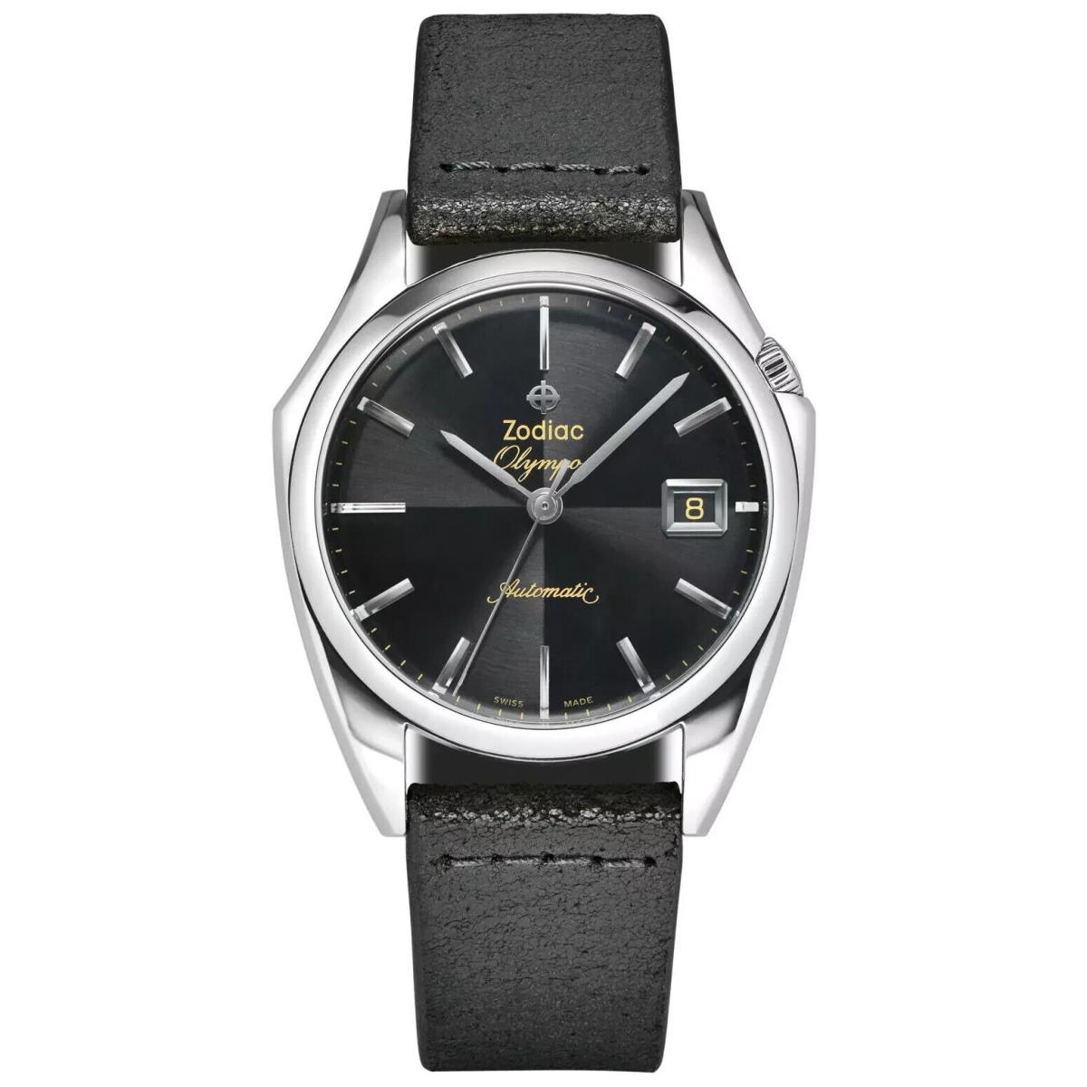 Zodiac Olympos Dress Automatic Black Dial Black Leather Strap Watch ZO9700