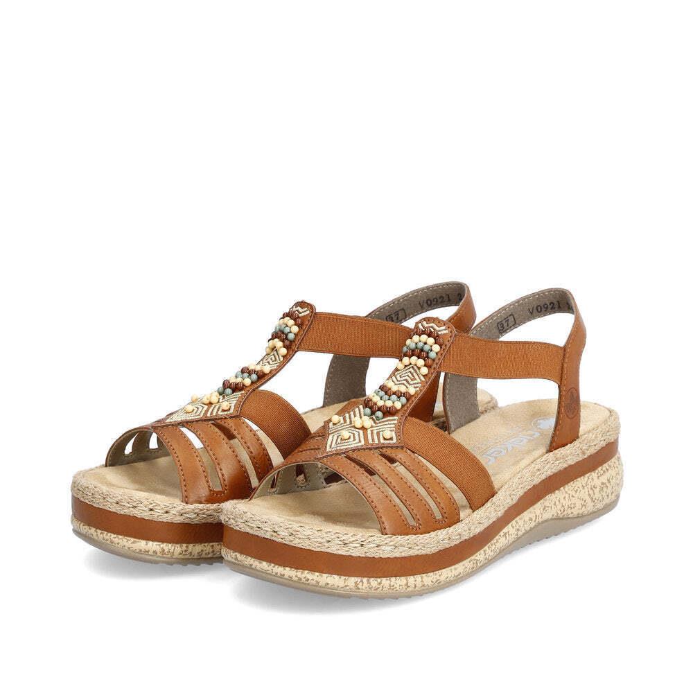 Rieker Women`s V0921-24 Regina Cayenne Elasticated Ankle Strap Sandals Cayenne