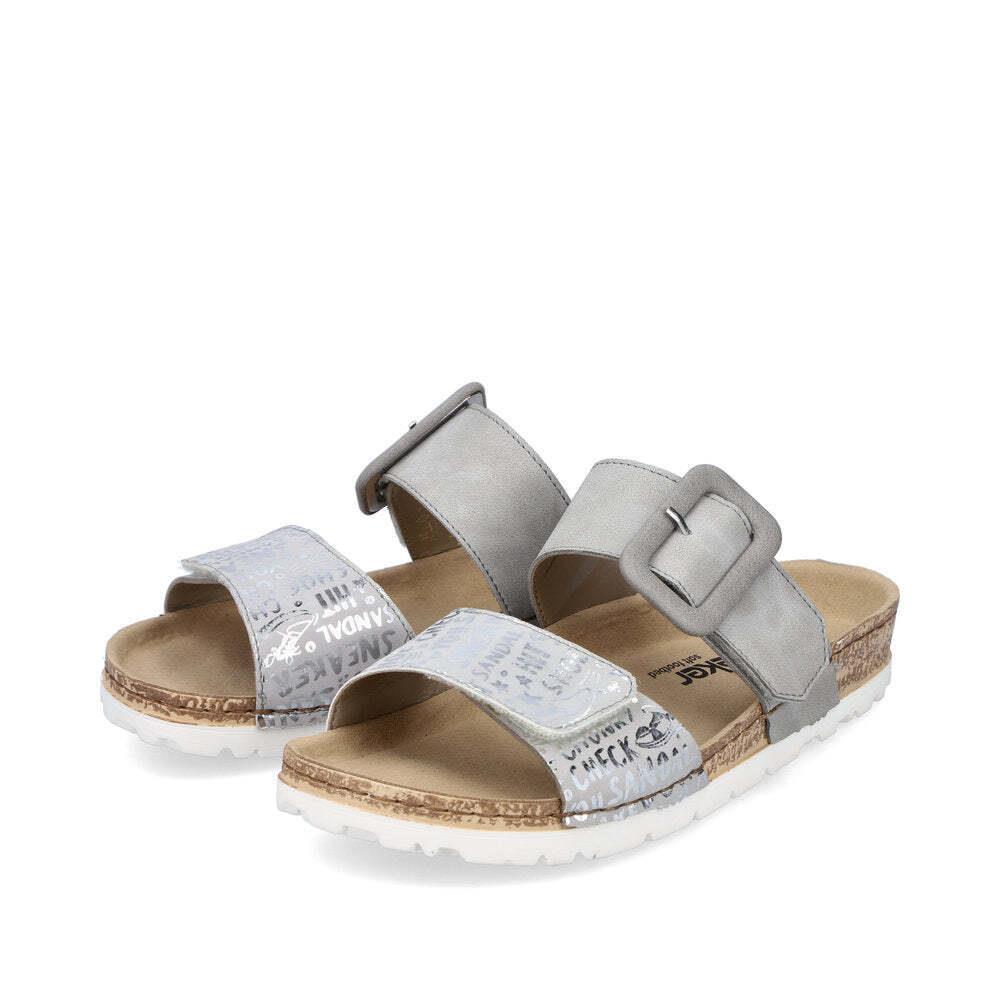 Rieker Women`s 69881-40 Franziska Frost-silver/cement Open Toe Slip-on Sandals