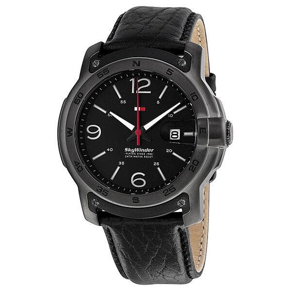 Tommy Hilfiger Sky Winder Date Black Dial Leather Strap Men`s Watch 1790896