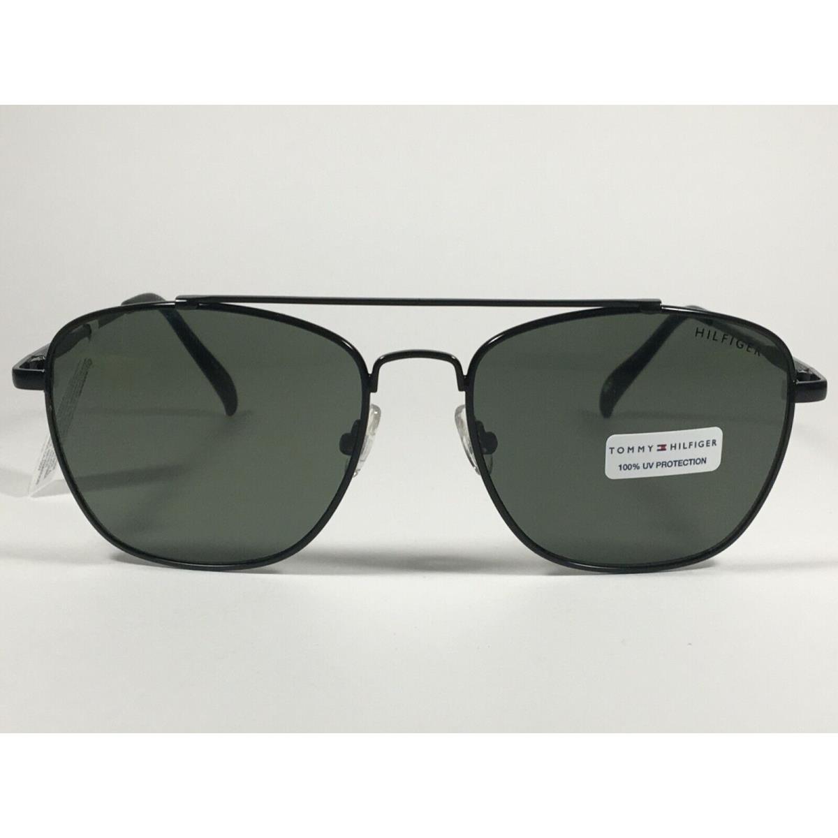 Tommy Hilfiger Mateo MM OM343 Navigator Pilot Sunglasses Black Metal Green Lens