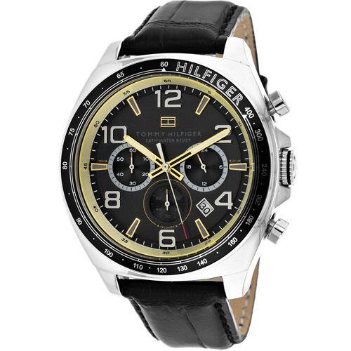 Tommy Hilfiger Chronograph Date Black Dial Leather Strap Men`s Watch 1790936