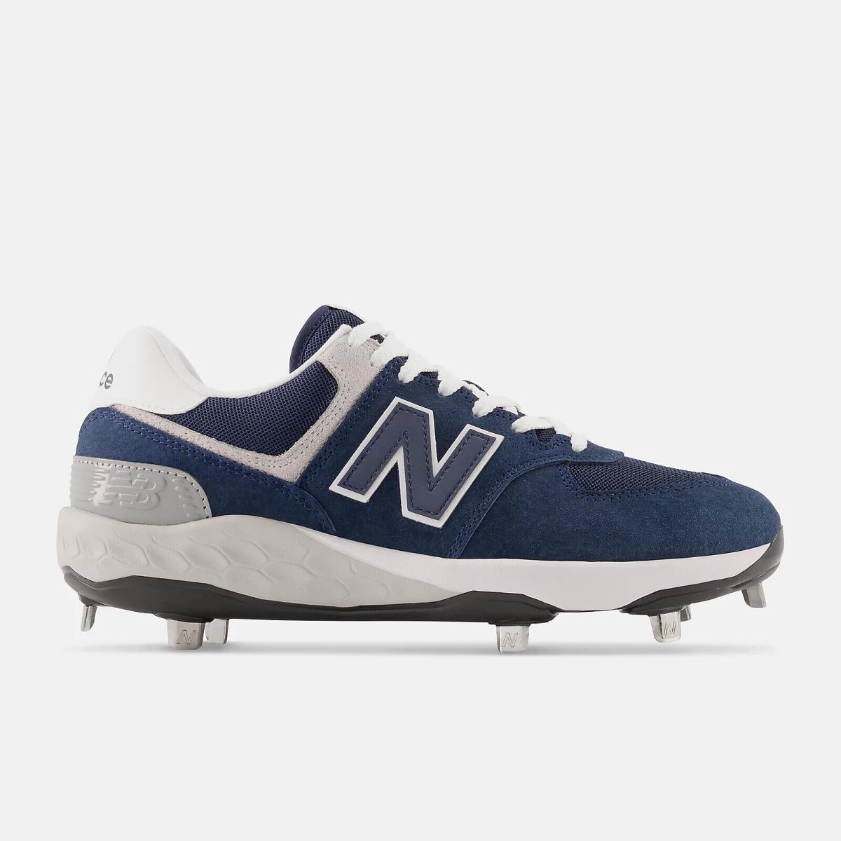 New Mens New Balance Fresh Foam X 574 Cleat Navy White Leather Shoes