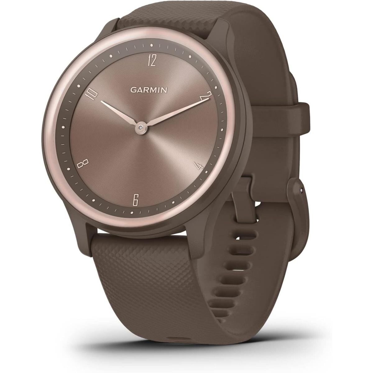 Garmin Vivomove Sport Hybrid Smartwatch with Analog Hands Track Your Health Cocoa Case with Peach Gold Accents