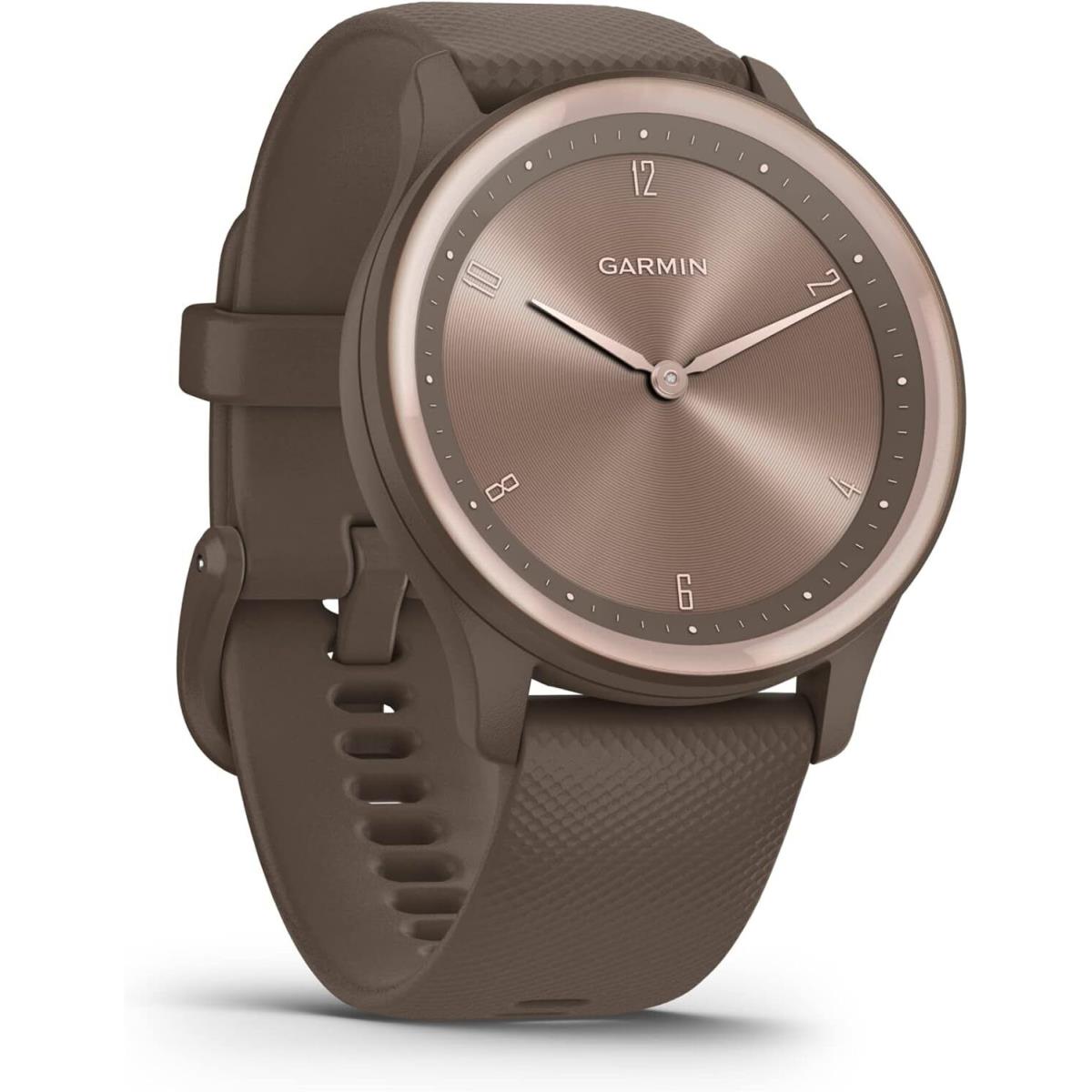 Garmin Vivomove Sport Hybrid Smartwatch with Analog Hands Track Your Health Cocoa Case with Peach Gold Accents