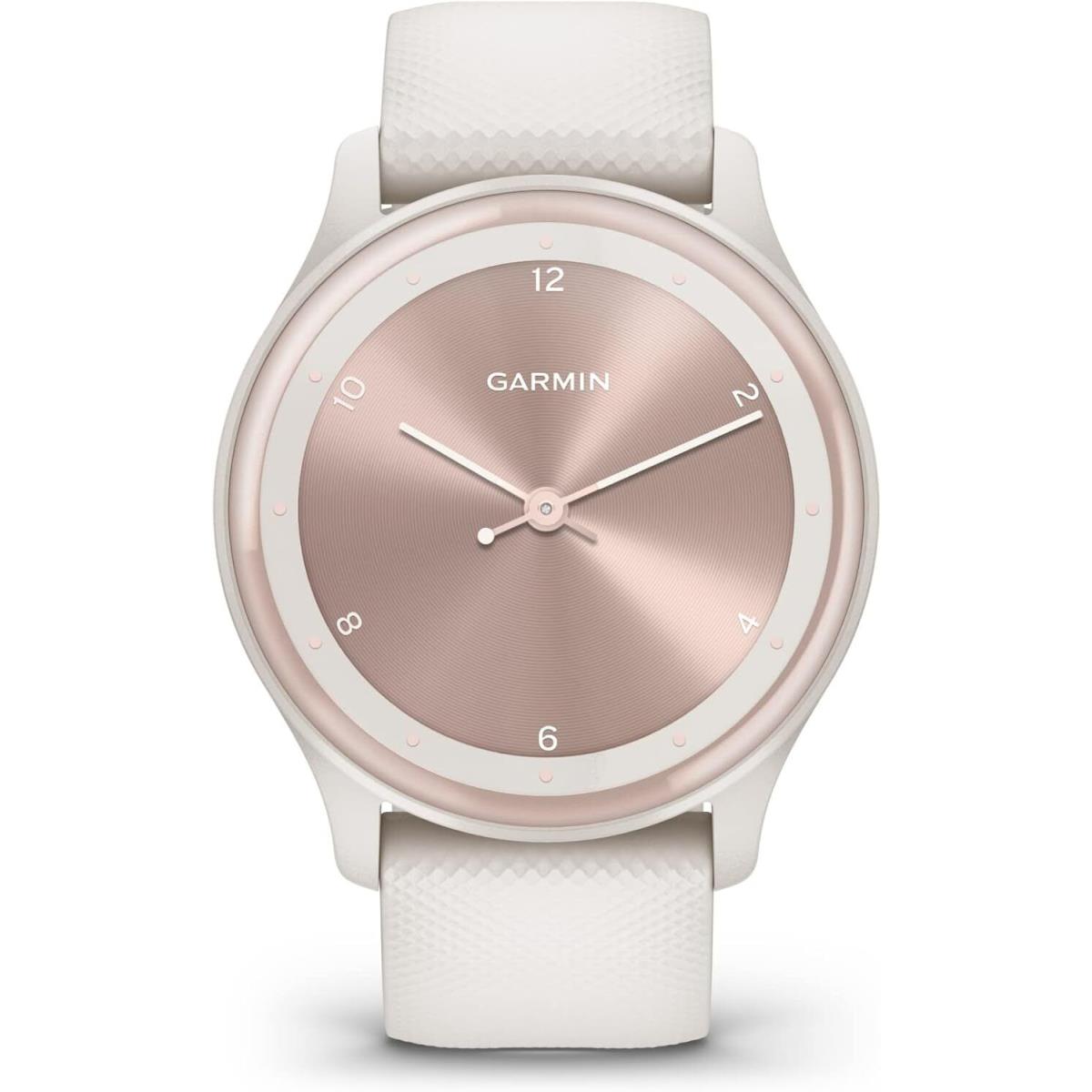Garmin Vivomove Sport Hybrid Smartwatch with Analog Hands Track Your Health Ivory with Peach Gold Accents