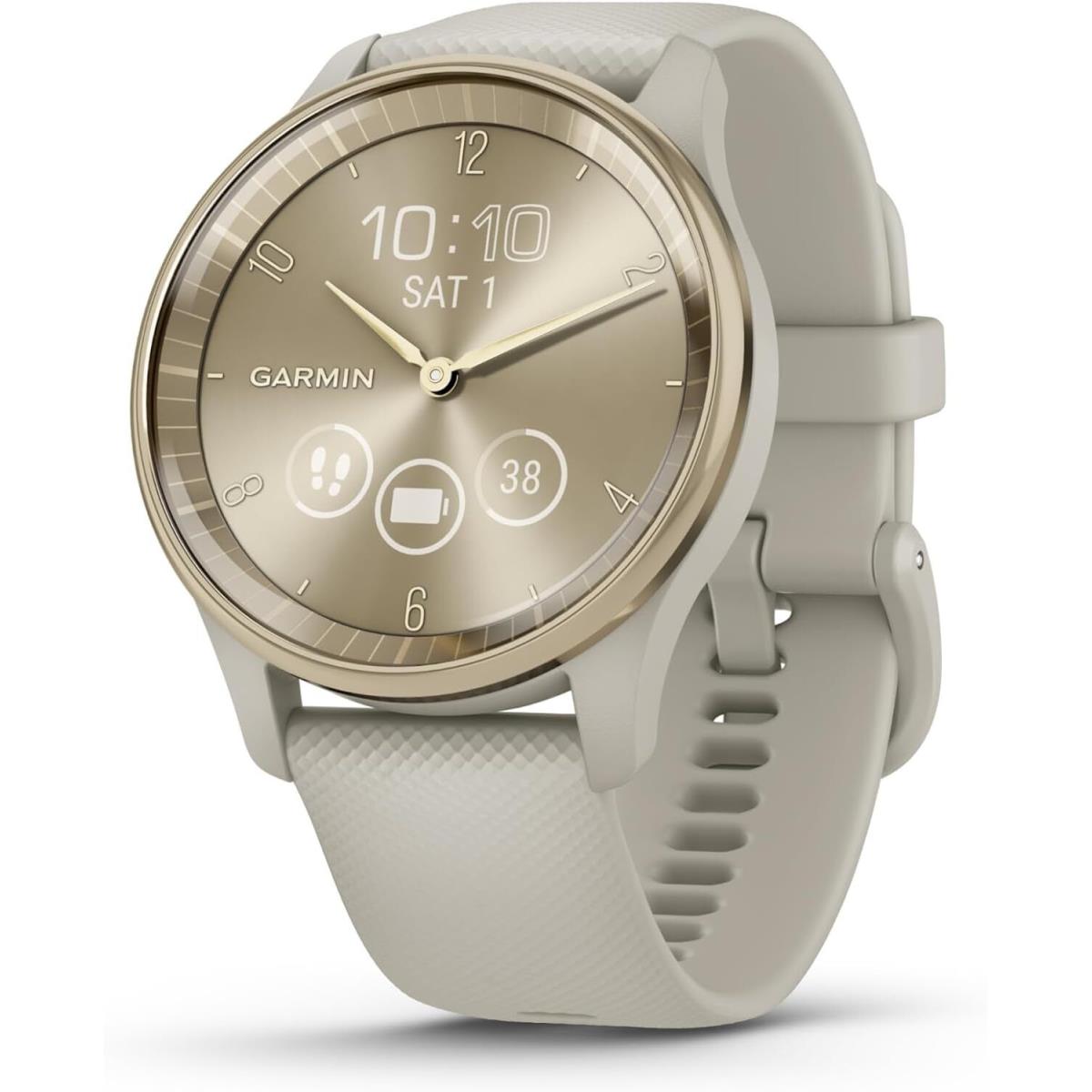 Garmin Vivomove Trend Hybrid Gps Smartwatch with Safety and Tracking Cream Gold with French Gray