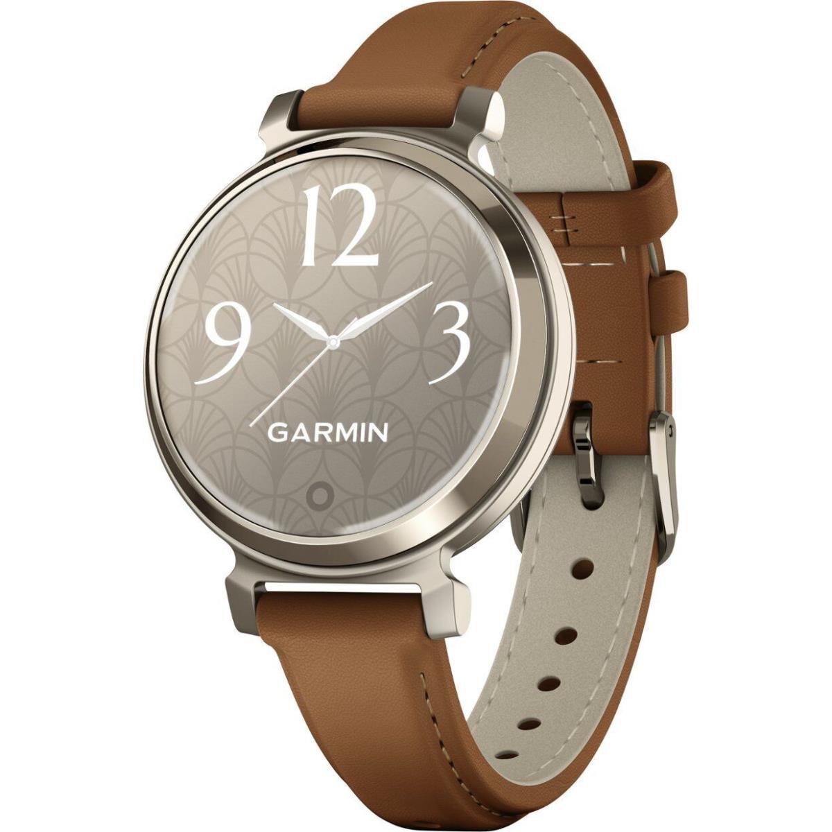 Garmin Lily 2 Series Small and Stylish Gps Smartwatch Track Your Health Cream Gold with Tan Leather