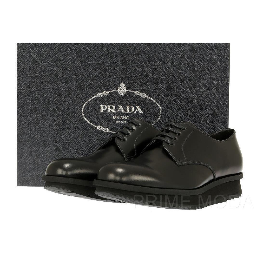 Prada Milano Current Platform Casual Oxfords Black Leather Shoes 8.5/US 9.5