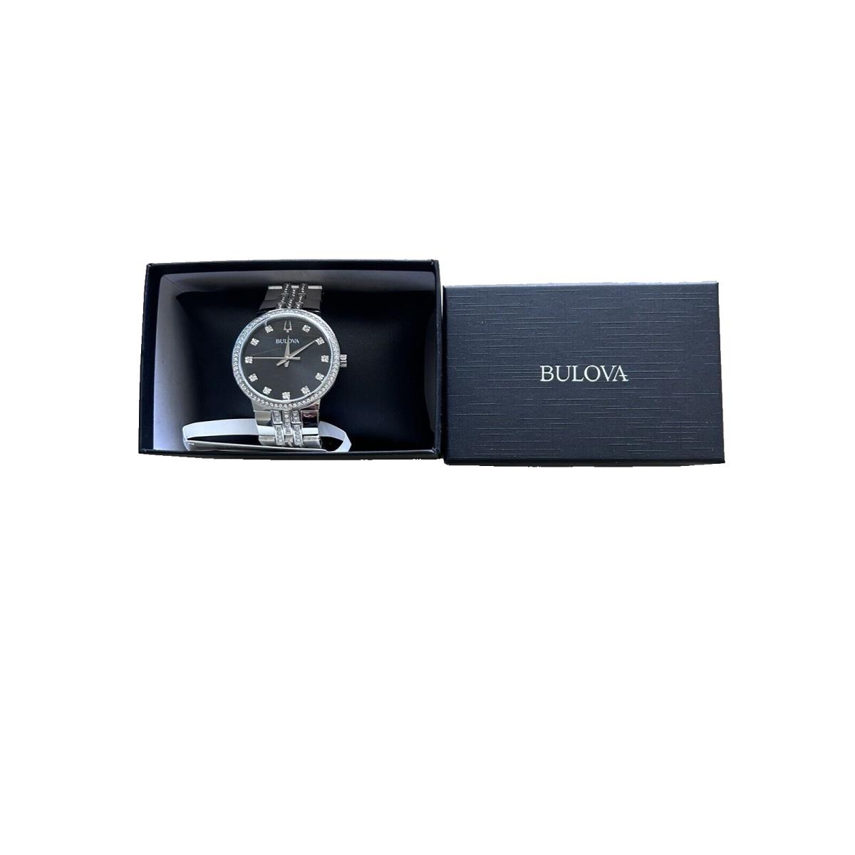 Bulova Crystal Mens Watch Stainless Steel Black Dial Quartz 96K110