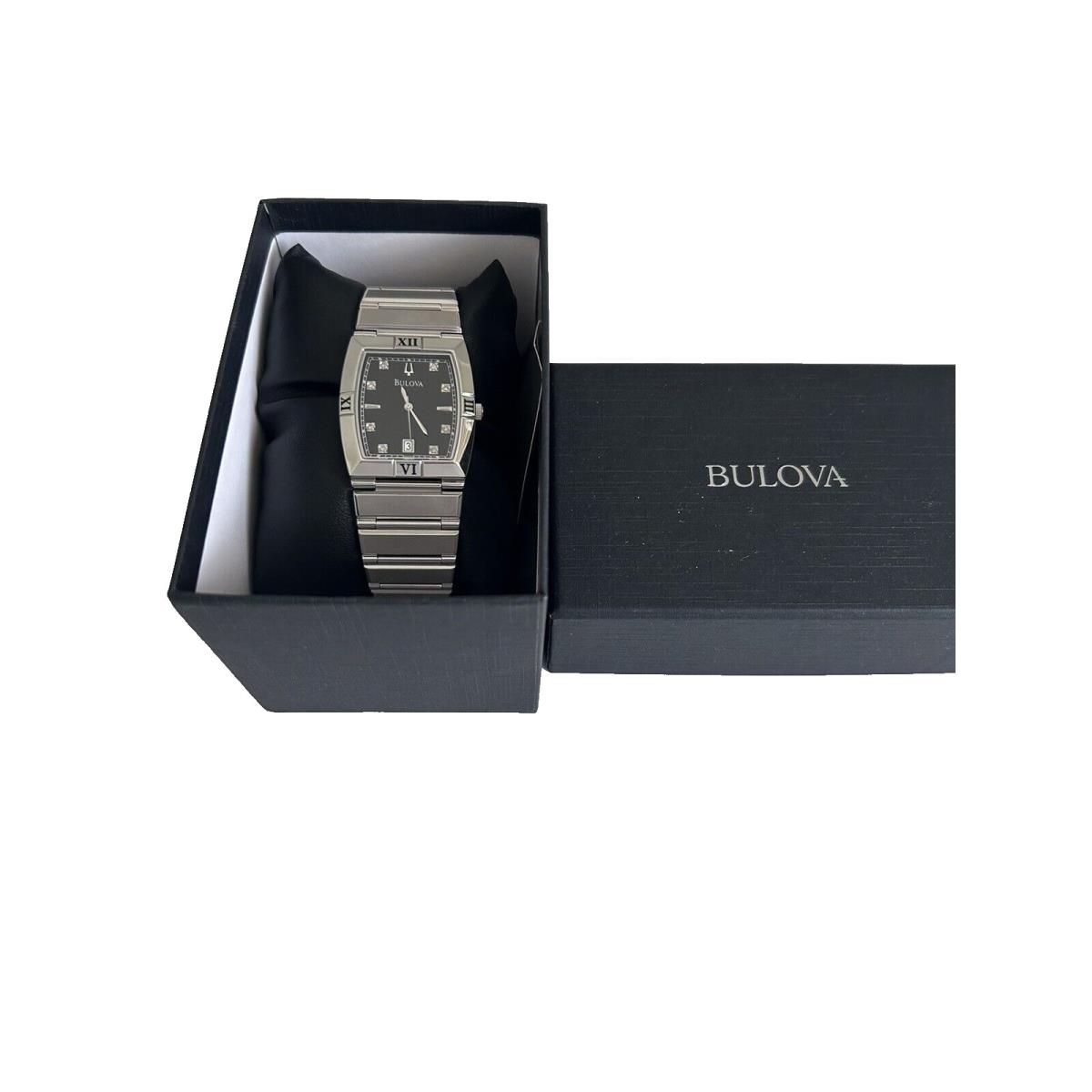 Bulova Men`s Watch Stainless Steel Black Dial Diamond Markers 96D001