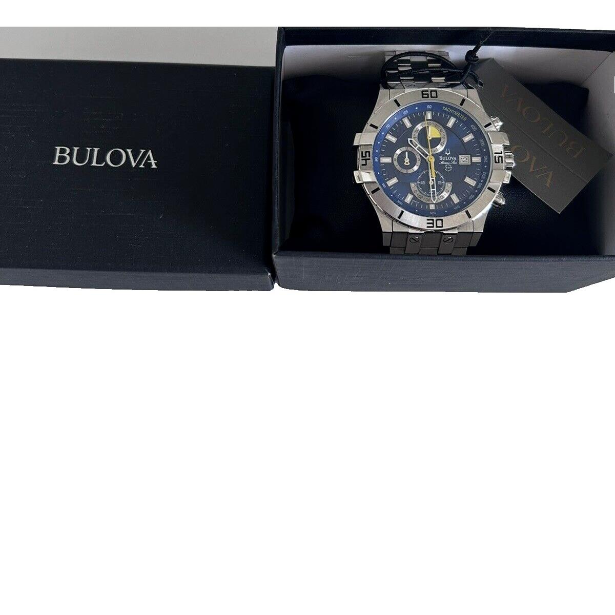 Bulova Marine Star Chronograph Men Watch Stainless Steel Blue Dial 96B115