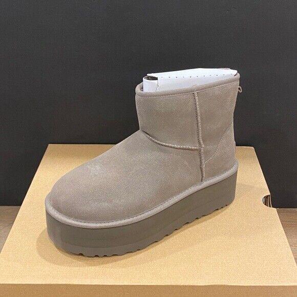 Ugg Women`s Classic Mini Platform Smoke Plume Grey Short Boots Bootie Shoes