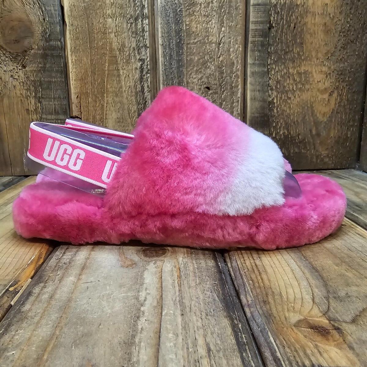 Ugg Fluff Yeah Slide Gradient Pink Wool Slingback Sandal Big Kid US 6 = Womens 8