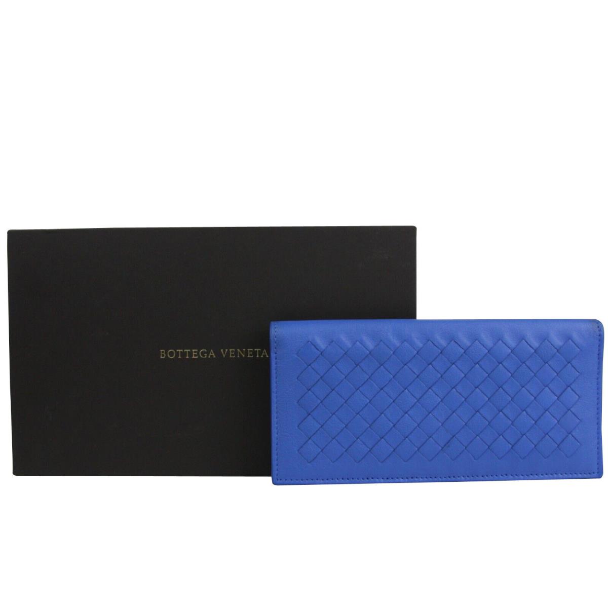 Bottega Veneta Men`s Intercciaco Blue Leather Woven Long Bifold Wallet