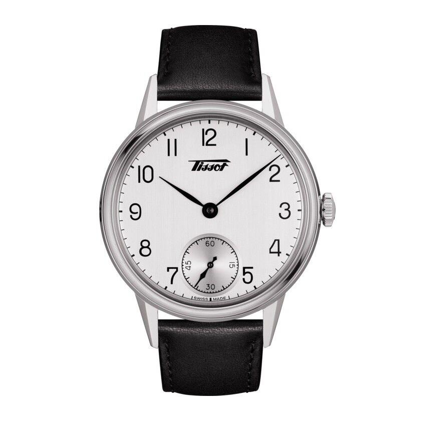 Tissot Heritage Petite Seconde Leather Strap Mens Watch T1194051603700 - Silver Face, Black Band