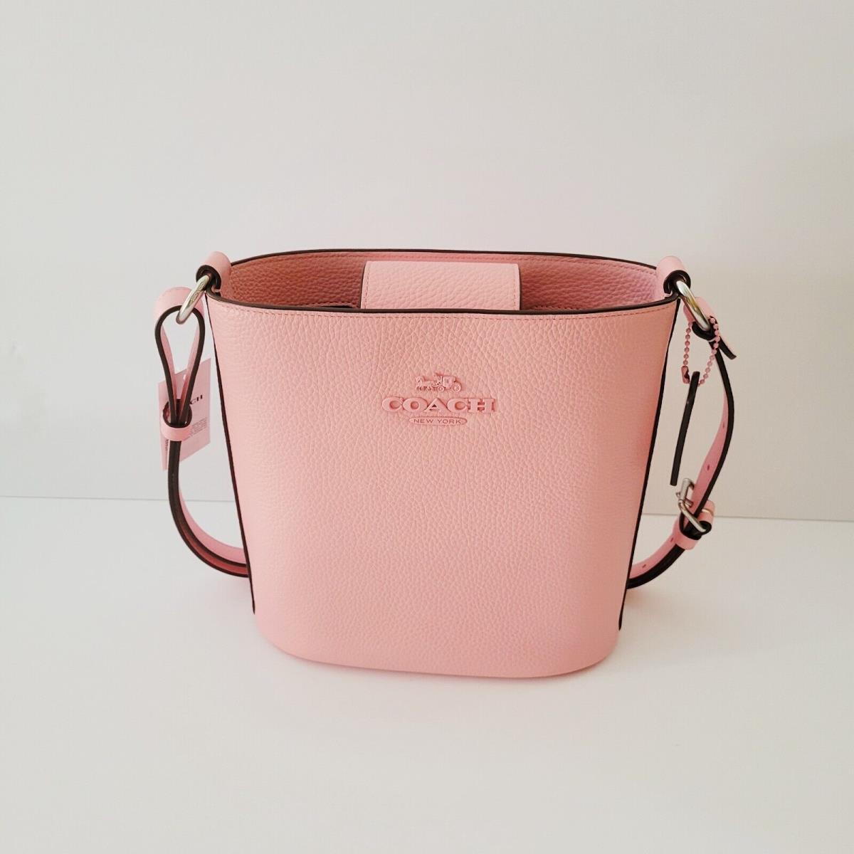 Coach CR153 Refined Pebbled Leather Tonal Sophie Bucket Bag Handbag Flower Pink