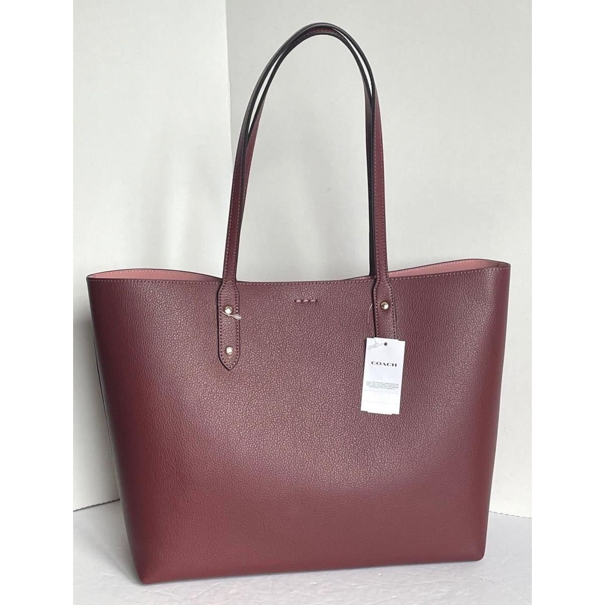 Coach Town Tote 72673 Red Wine Leather Large Shoulder Bag Pebbled Gold