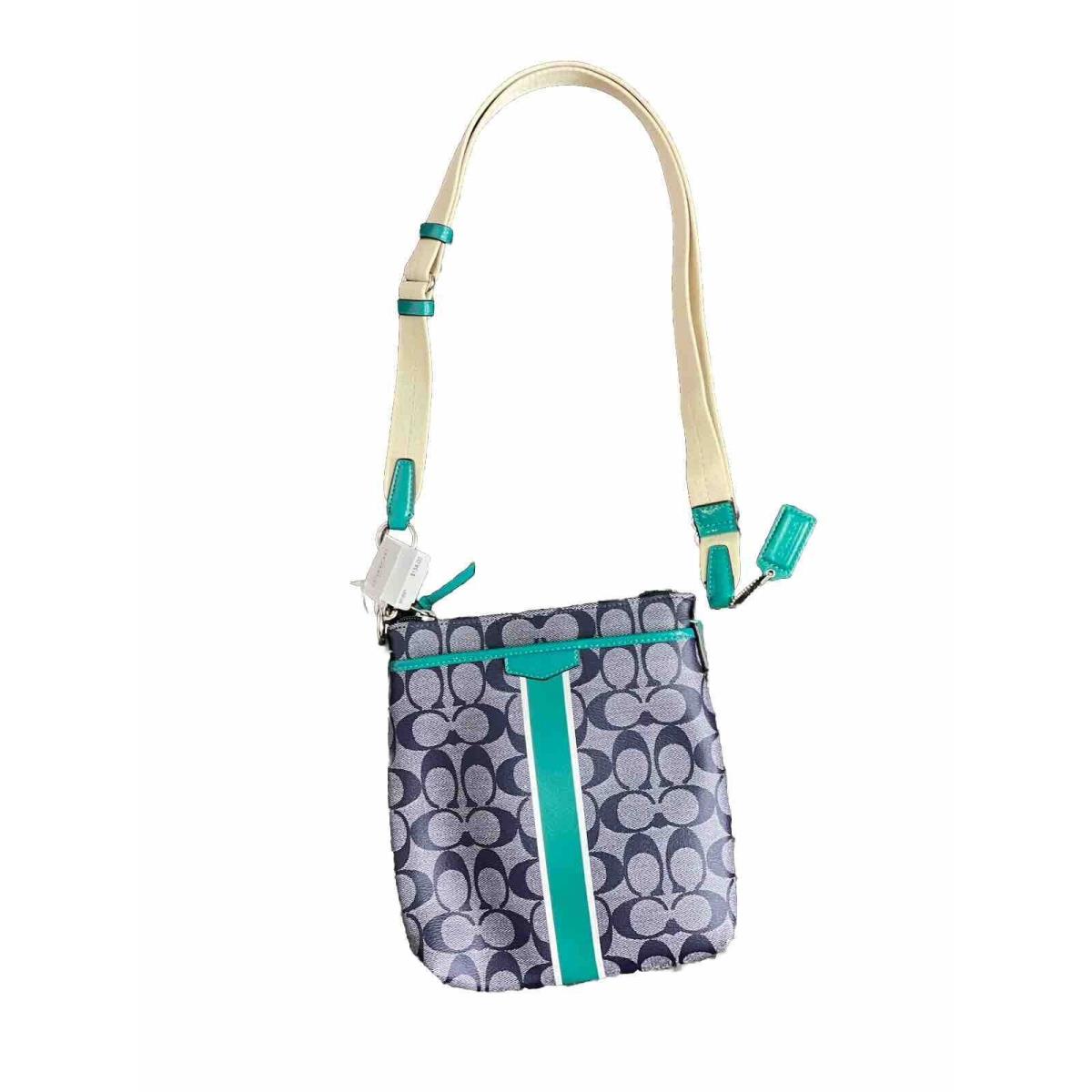 Coach Signature Navy /jade Swing Pack Crossbody Purse Teal Colorblock