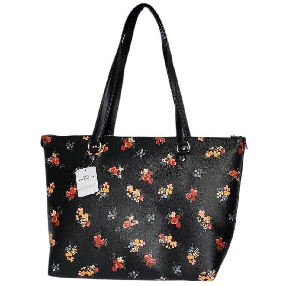 Coach 6474 Gallery Tote with Wildflower Print Canvas Black Leather