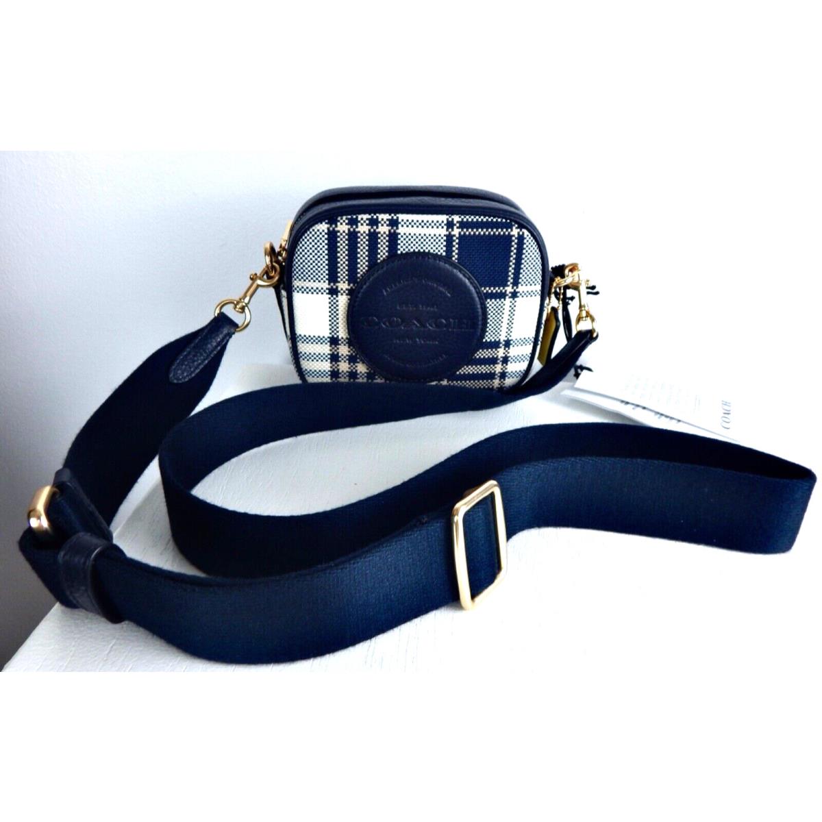 Coach Mini Dempsey Camera Bag Garden Plaid Print and Coach Patch Midnight-bnwt