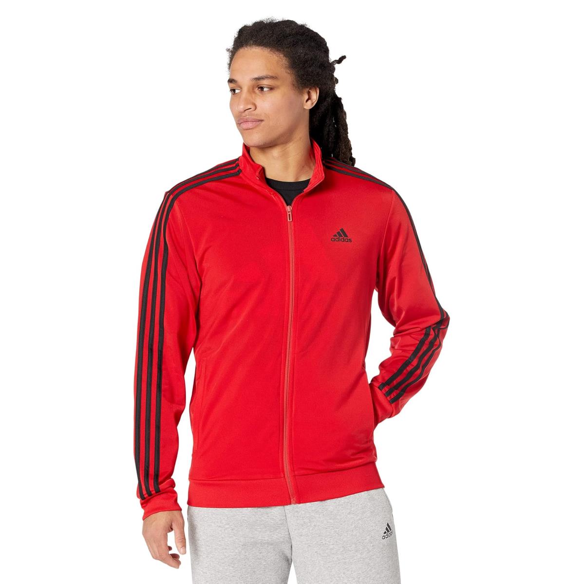 Man`s Coats Outerwear Adidas Essentials 3-Stripes Tricot Track Jacket Scarlet/Black